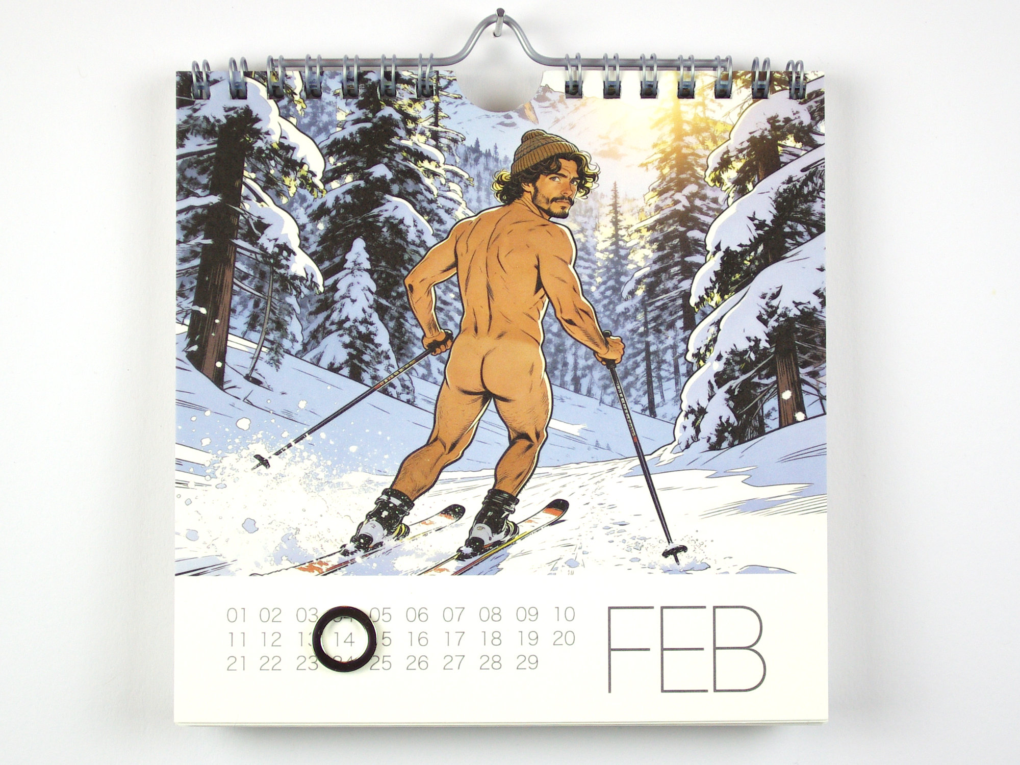 Monatsseite Februar des Pin-up Graphic-Novel Tischkalenders „My Timeless Little Fantasy“, an der Wand hängend